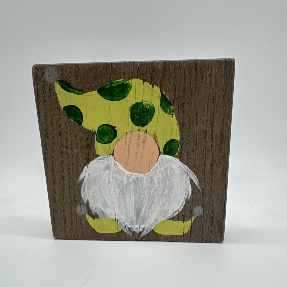 Pottery Barn Gnome Oak Wood Gray Wash 7 Art Deco Piece Plaque 6"‎ X 6"